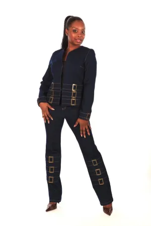 2 piece Denim pant set with fashion able buckles