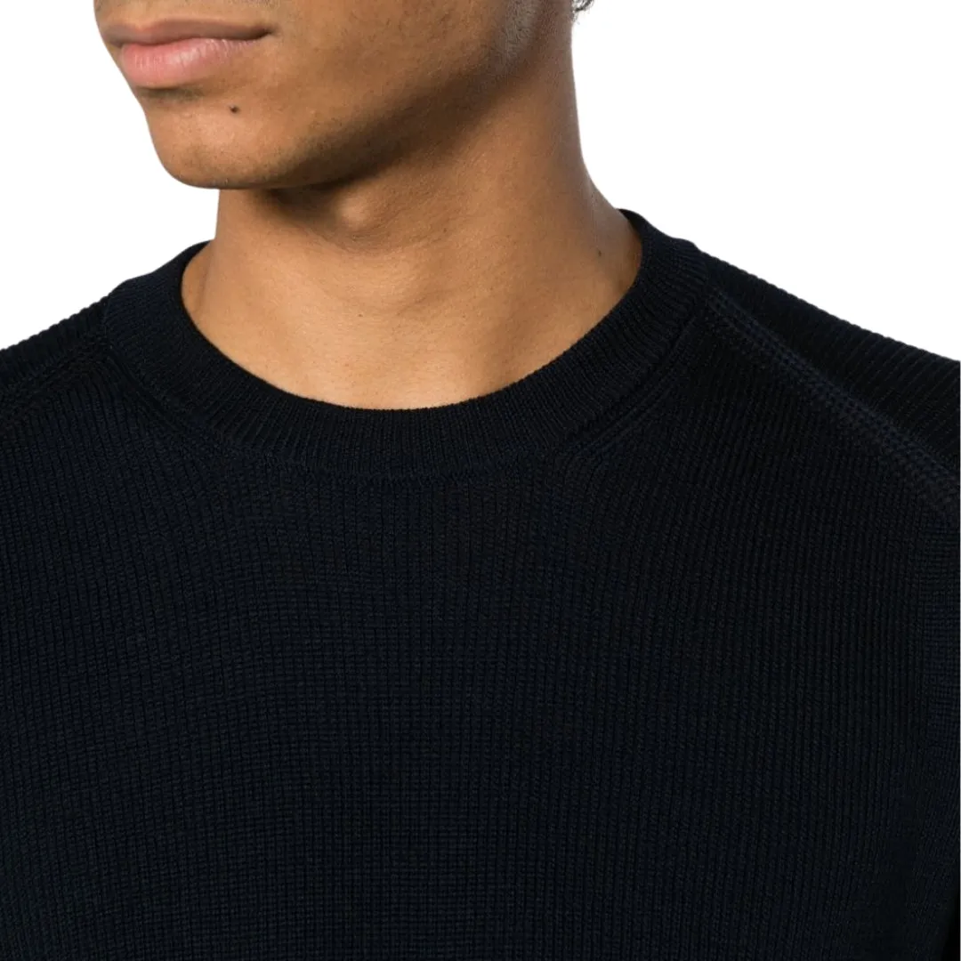 Black Merino Waffle Knit Crewneck
