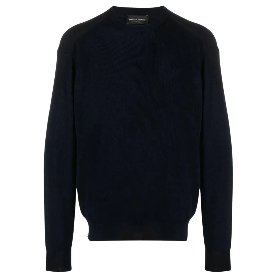 Black Merino Waffle Knit Crewneck