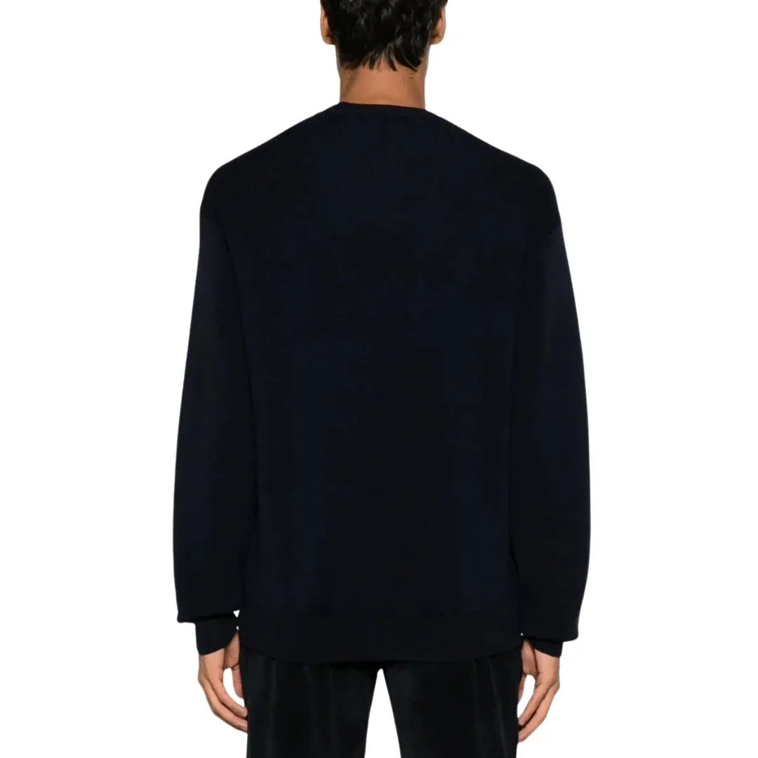 Black Merino Waffle Knit Crewneck