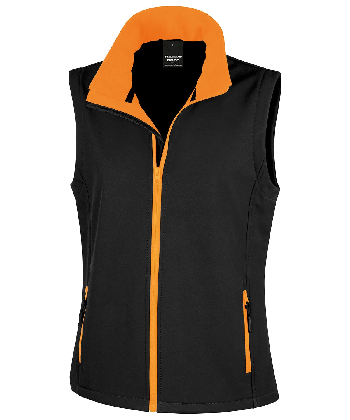 Black/Orange - Women's printable softshell bodywarmer