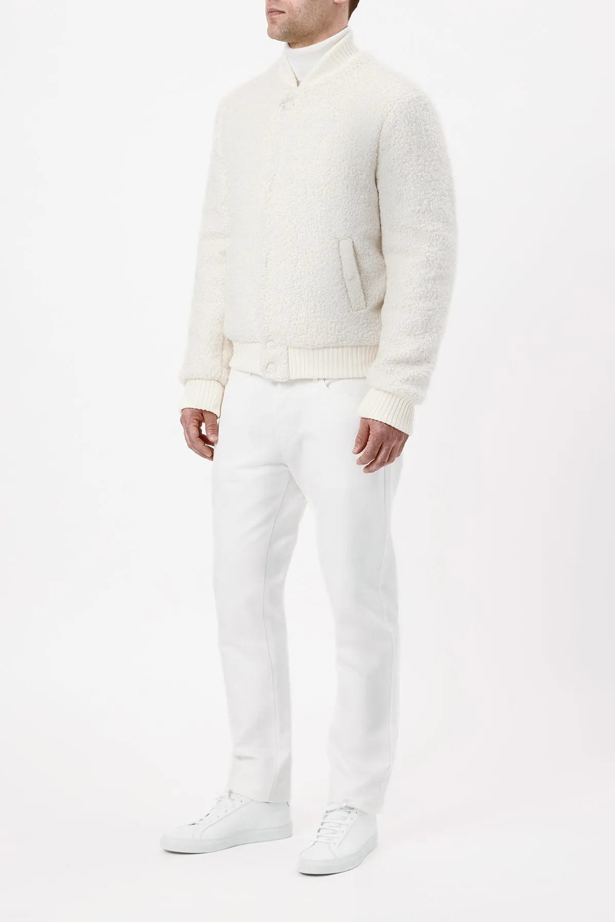Brandon Bomber Jacket in Ivory Cashmere Boucle