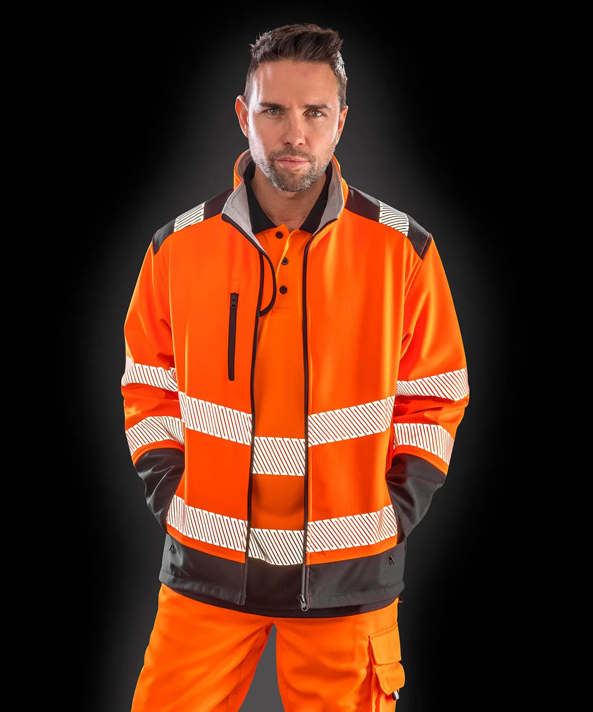 Fluorescent Orange/Black - Printable ripstop safety softshell