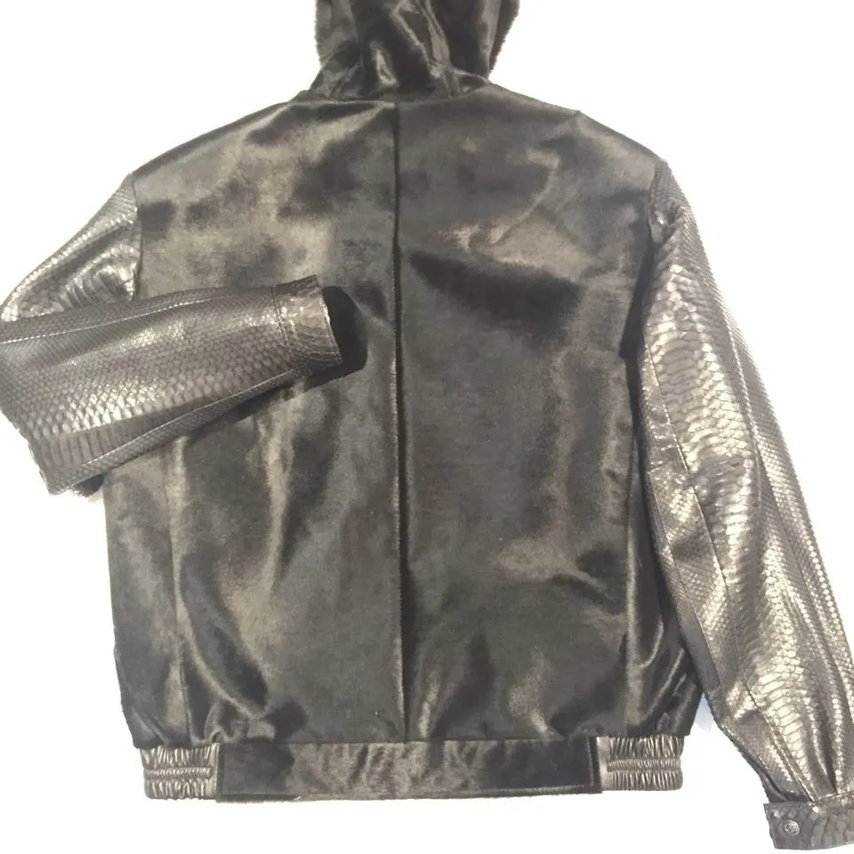 G-Gator Pony Hair/Python Bomber w/ Fox Trimmed Hood