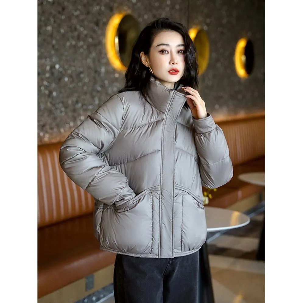Lightweight Cropped Stand-Up Collar Windproof Puffer Jacket