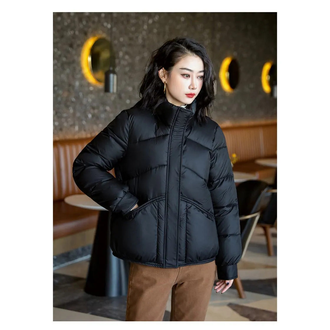 Lightweight Cropped Stand-Up Collar Windproof Puffer Jacket