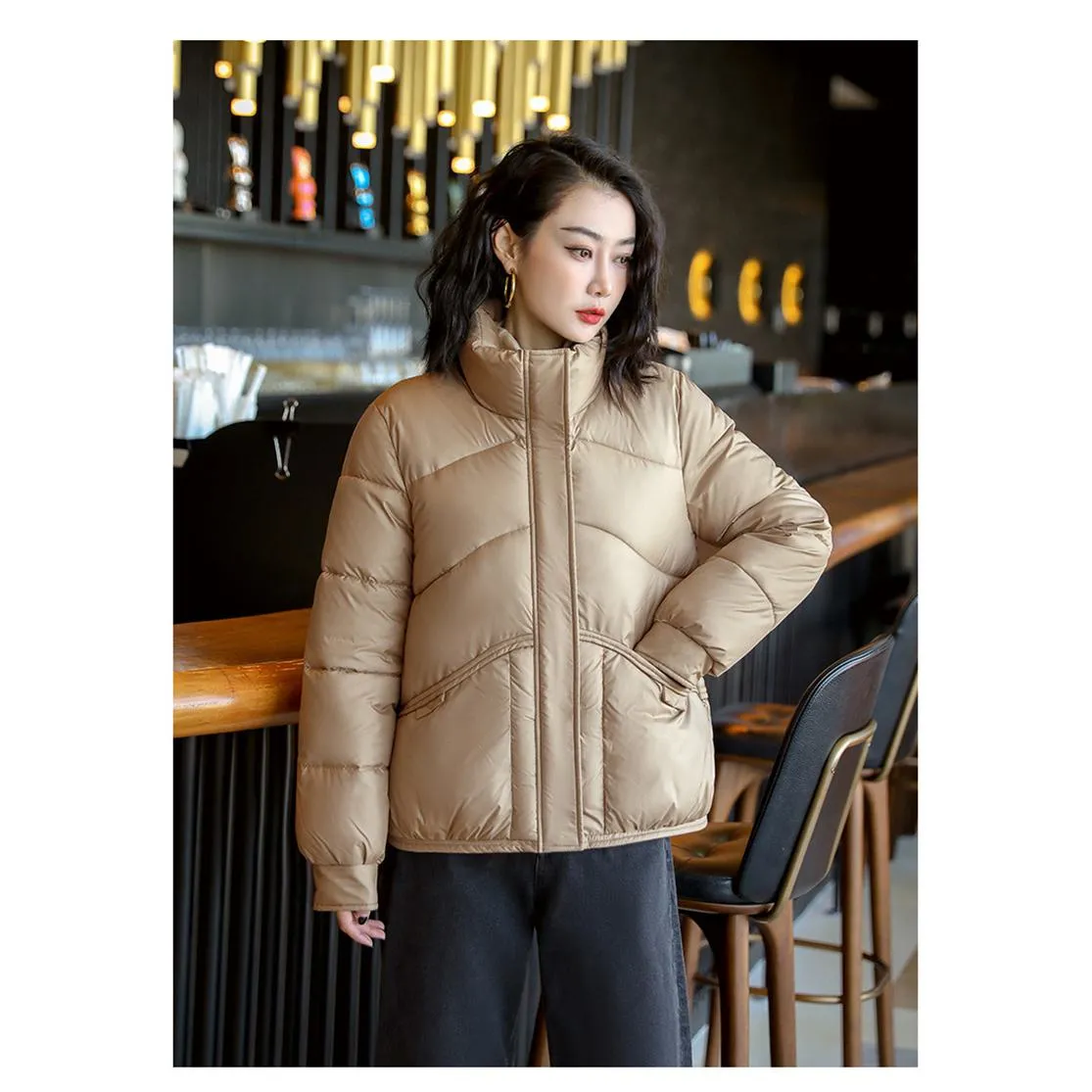 Lightweight Cropped Stand-Up Collar Windproof Puffer Jacket