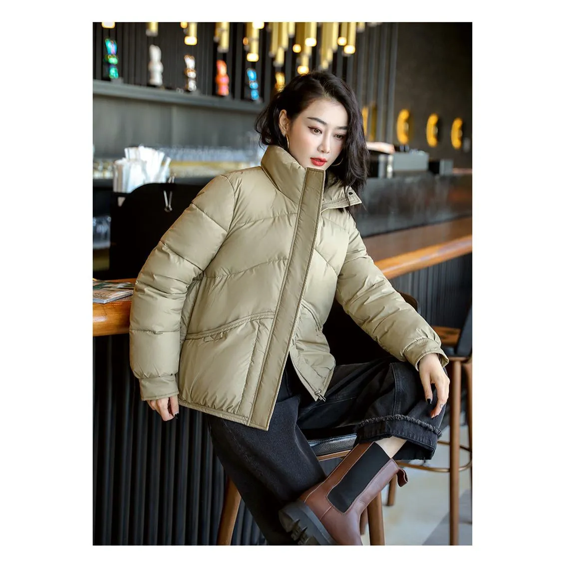 Lightweight Cropped Stand-Up Collar Windproof Puffer Jacket