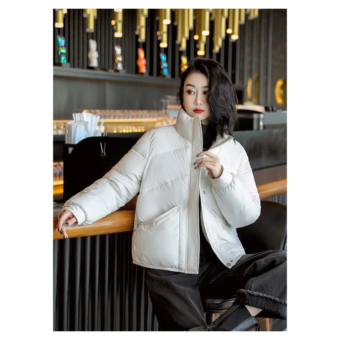 Lightweight Cropped Stand-Up Collar Windproof Puffer Jacket