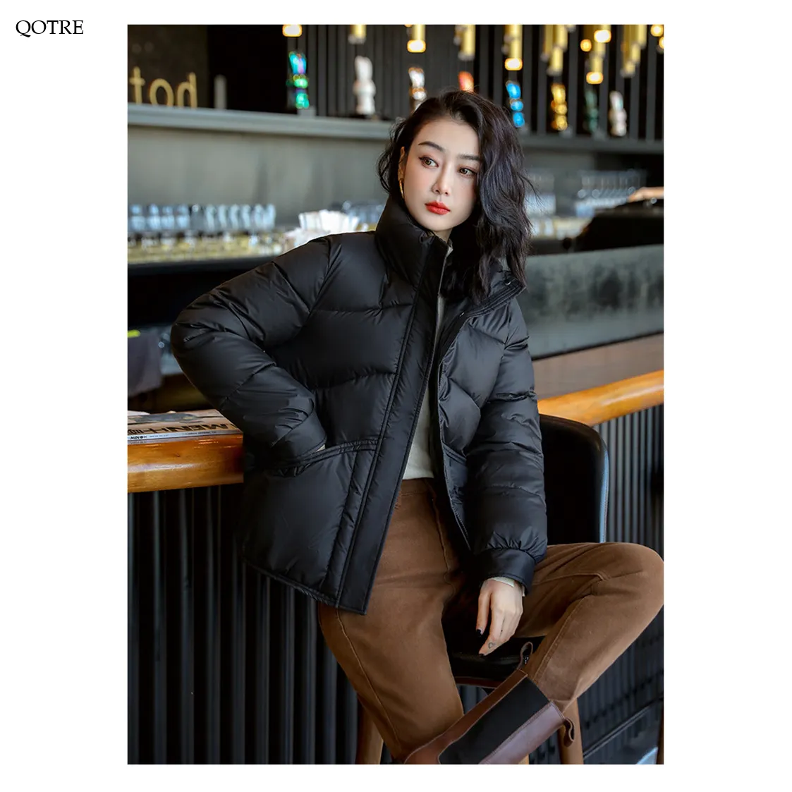Lightweight Cropped Stand-Up Collar Windproof Puffer Jacket