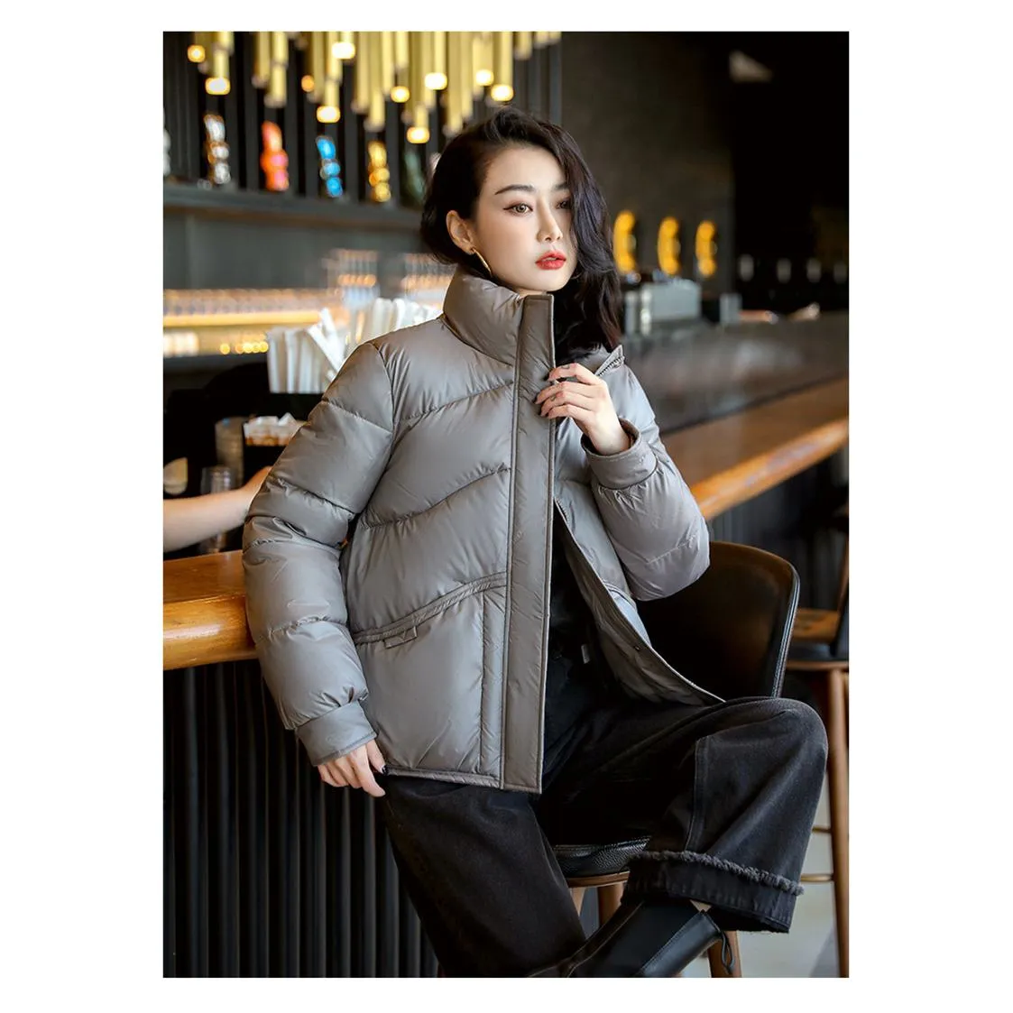 Lightweight Cropped Stand-Up Collar Windproof Puffer Jacket