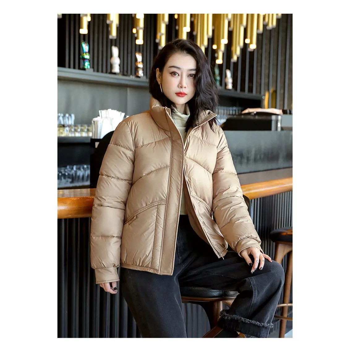 Lightweight Cropped Stand-Up Collar Windproof Puffer Jacket