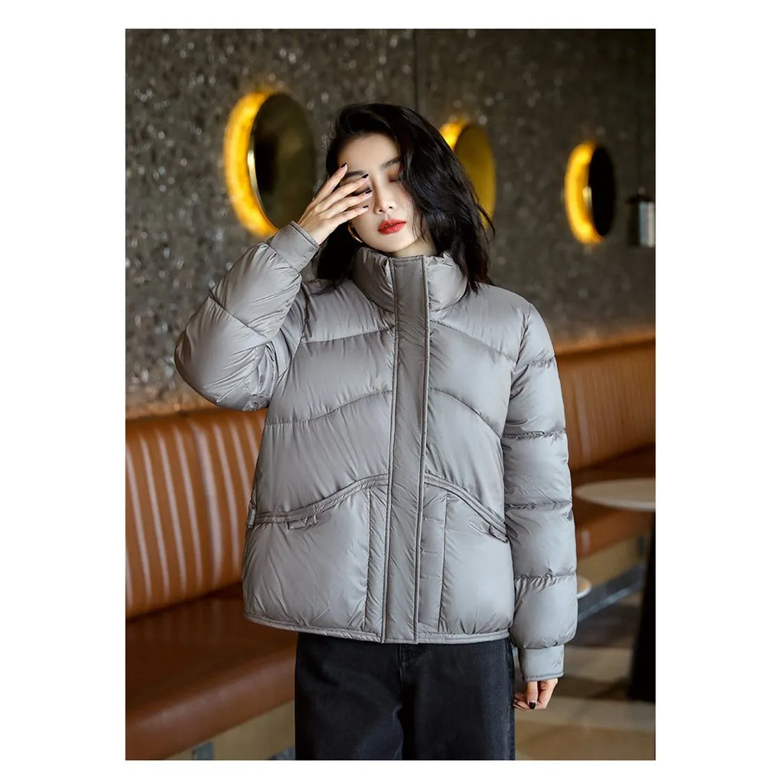Lightweight Cropped Stand-Up Collar Windproof Puffer Jacket
