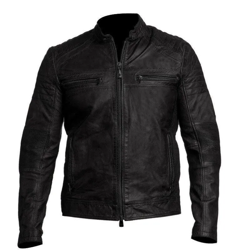 Mens Bomber Jacket Classic Vintage Black Leather