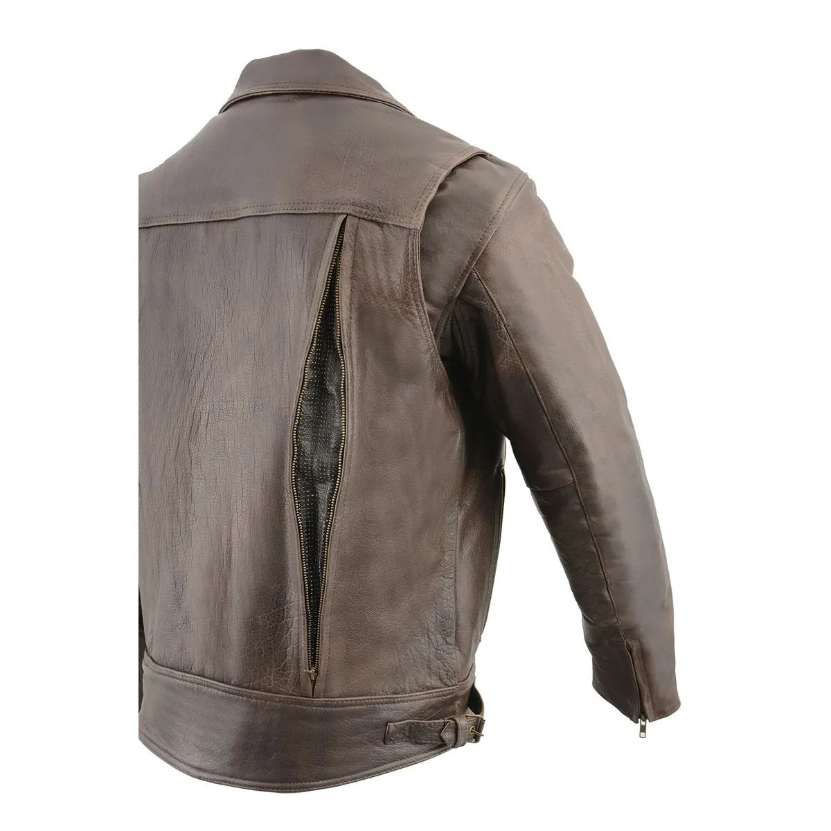 Milwaukee Leather MLM1522 Men's Vented Retro Brown Leather Motorcycle Jacket