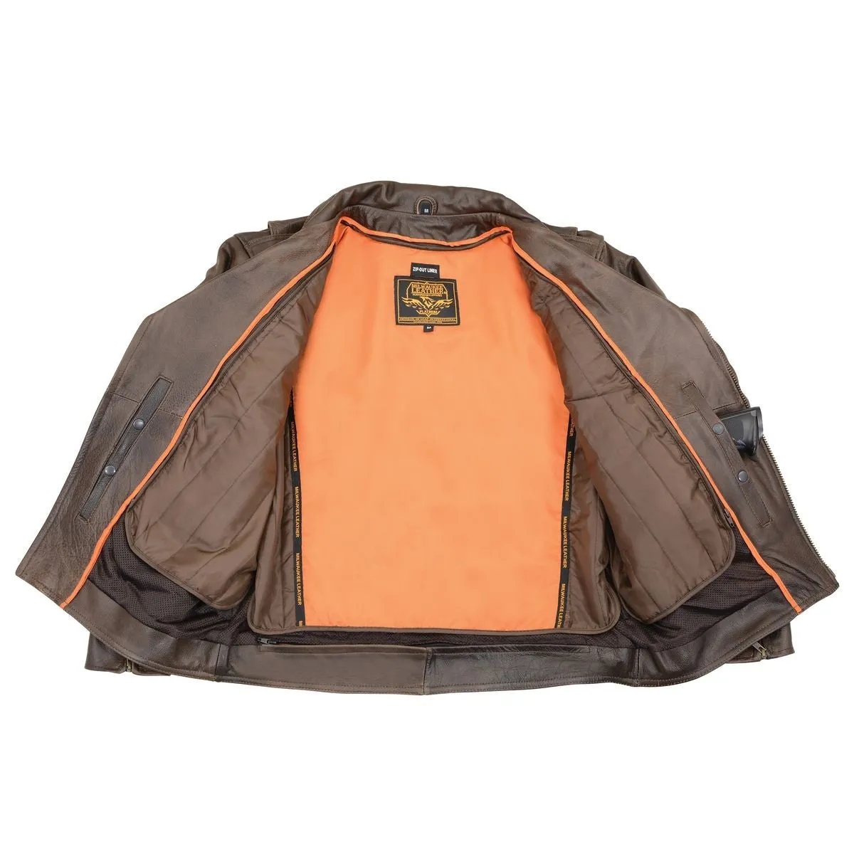 Milwaukee Leather MLM1522 Men's Vented Retro Brown Leather Motorcycle Jacket