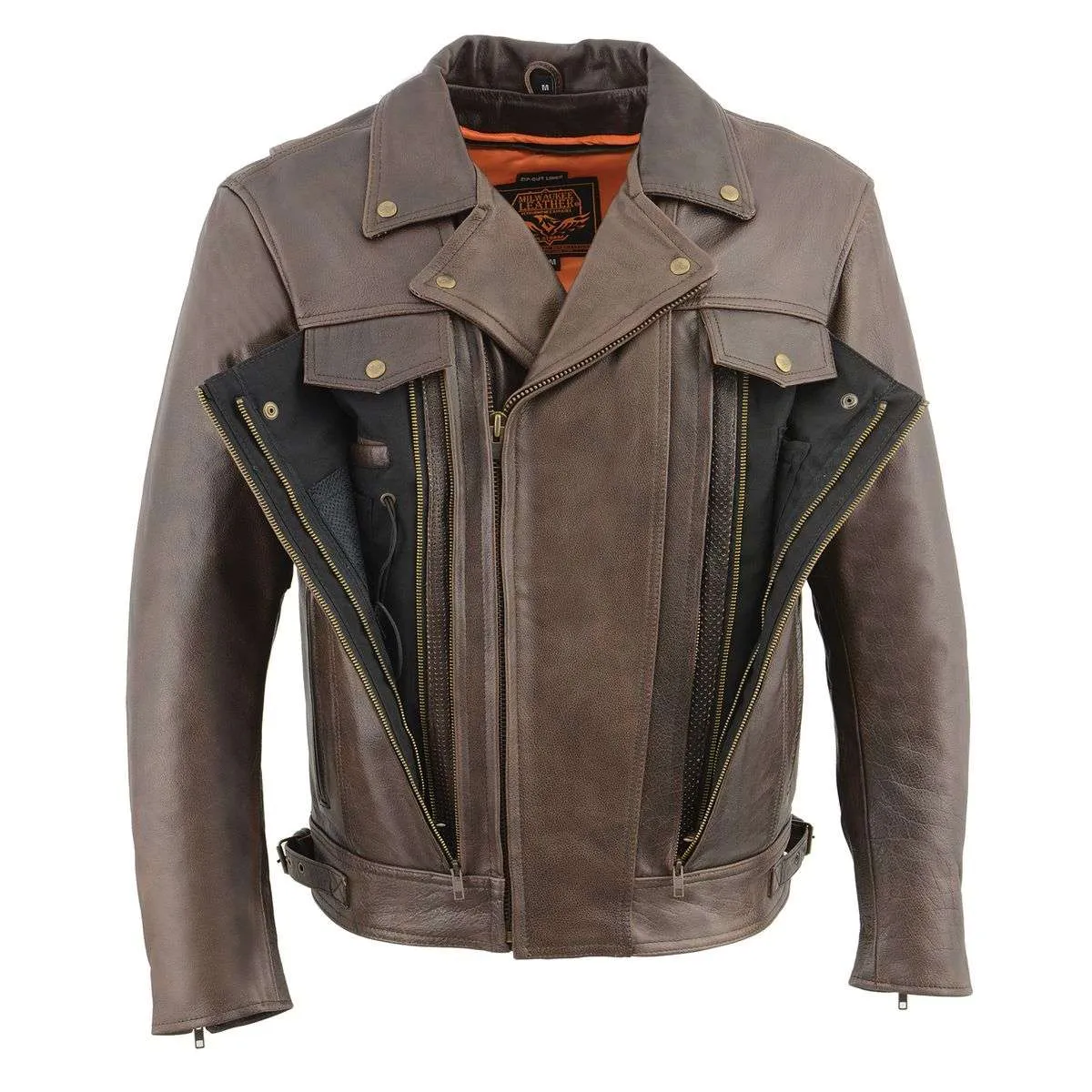 Milwaukee Leather MLM1522 Men's Vented Retro Brown Leather Motorcycle Jacket
