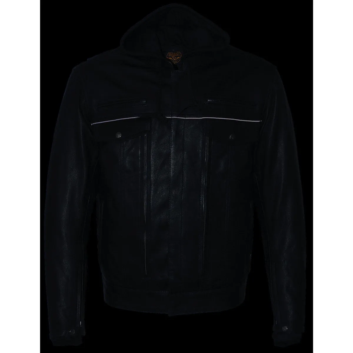 Milwaukee Leather MLM1537 Men's Black Leather Utility Pocket Vented Jacket with Removable Hoodie