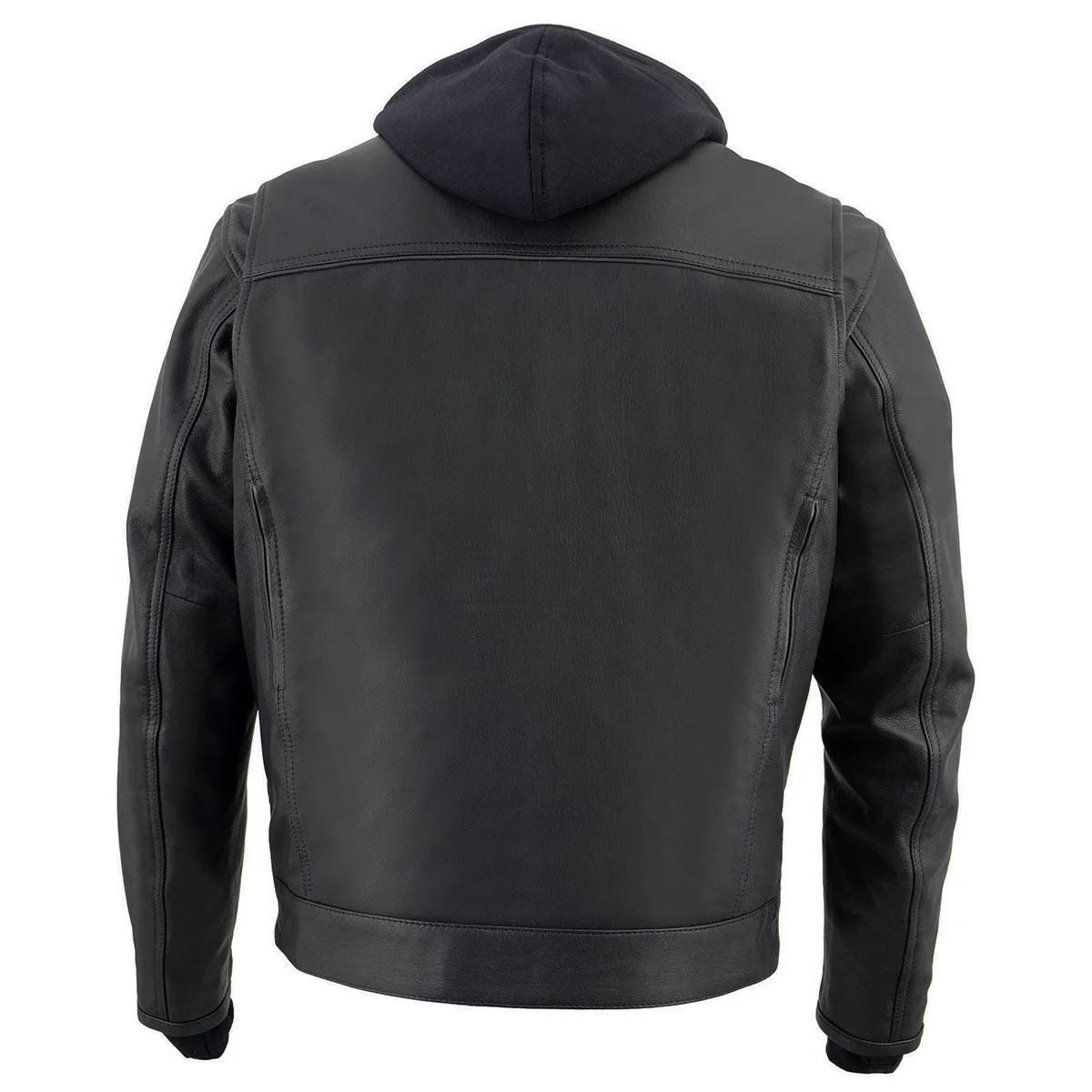 Milwaukee Leather MLM1537 Men's Black Leather Utility Pocket Vented Jacket with Removable Hoodie