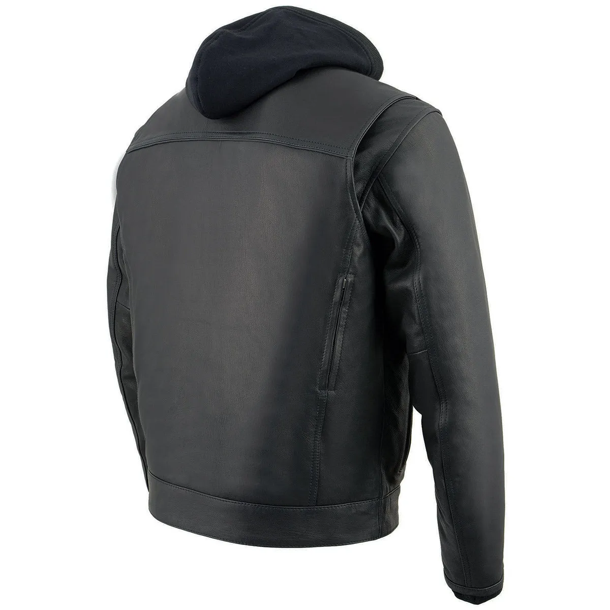 Milwaukee Leather MLM1537 Men's Black Leather Utility Pocket Vented Jacket with Removable Hoodie