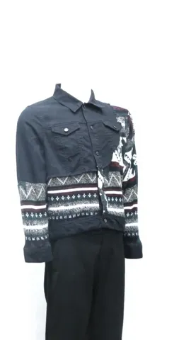 Rework Sweater Patch Denim Jacket