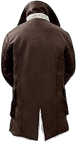 Shearling Leather Trench Coat Mens  Real Lambskin Long Leather Jacket Coats