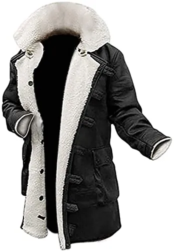 Shearling Leather Trench Coat Mens  Real Lambskin Long Leather Jacket Coats