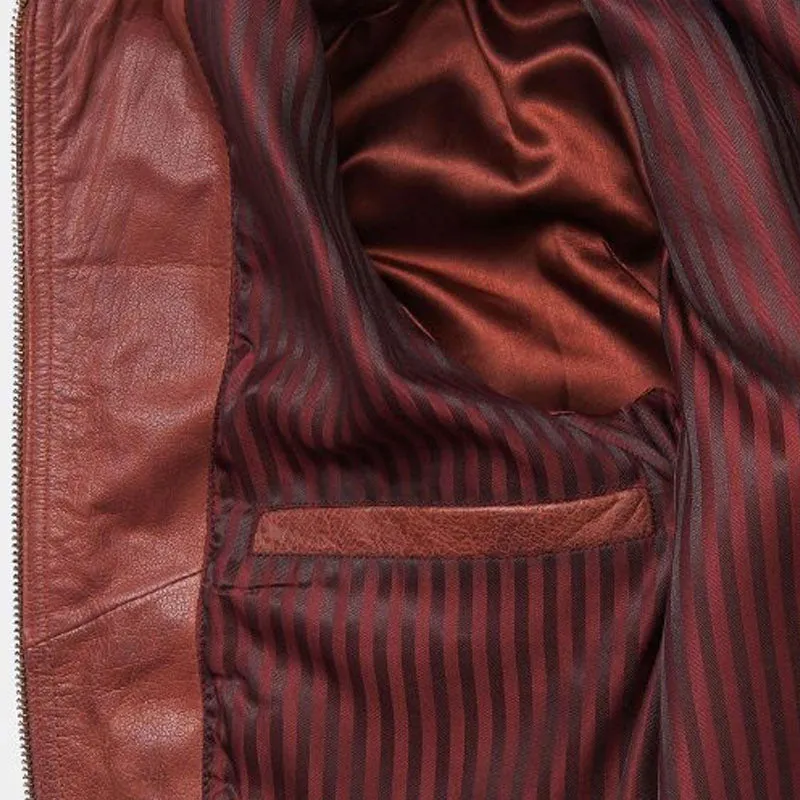 Shop Best Quality of Fashion Brown leather Bomber Jacket With Patches