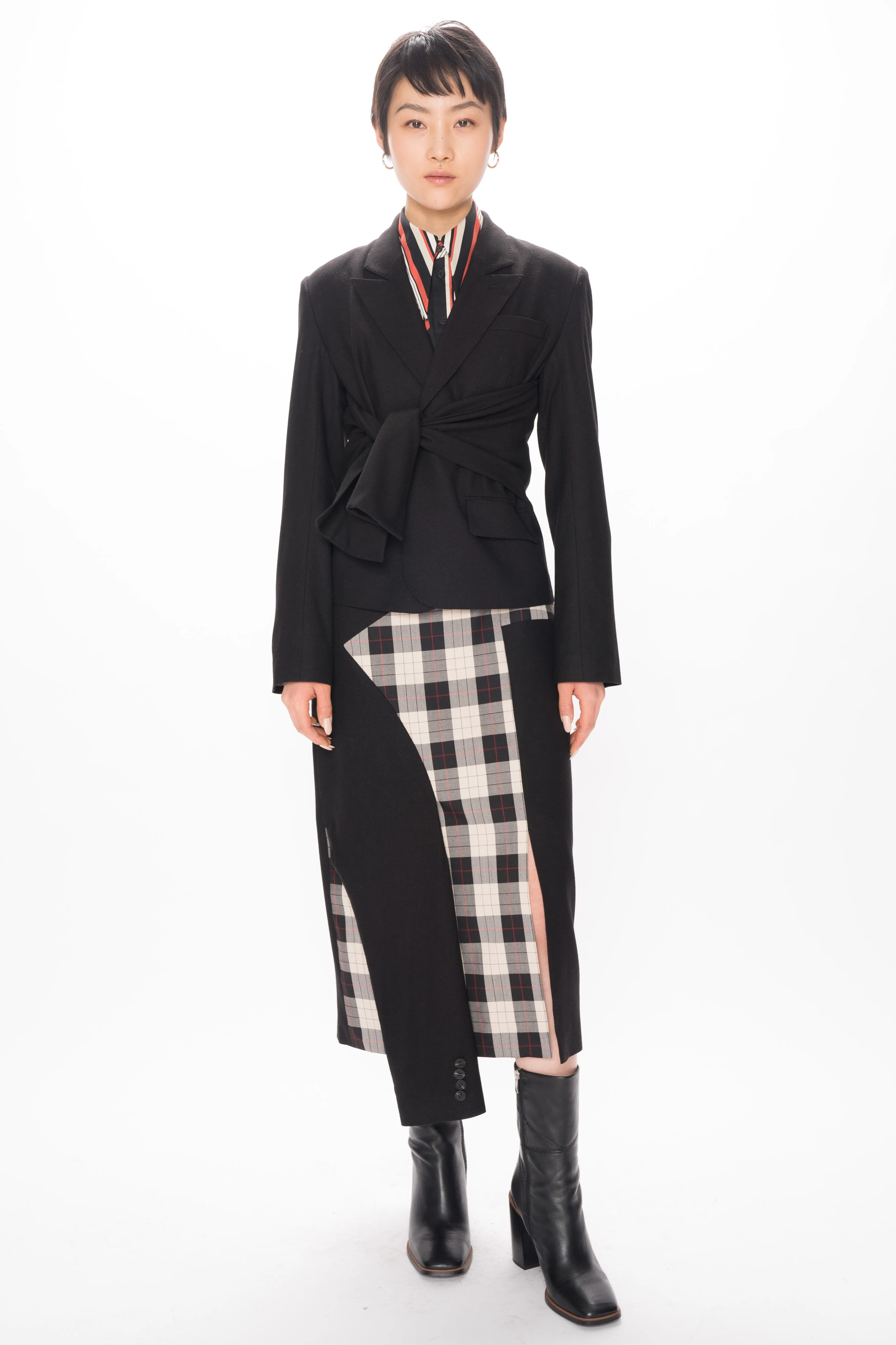 Wool Black Self Tie Blazer