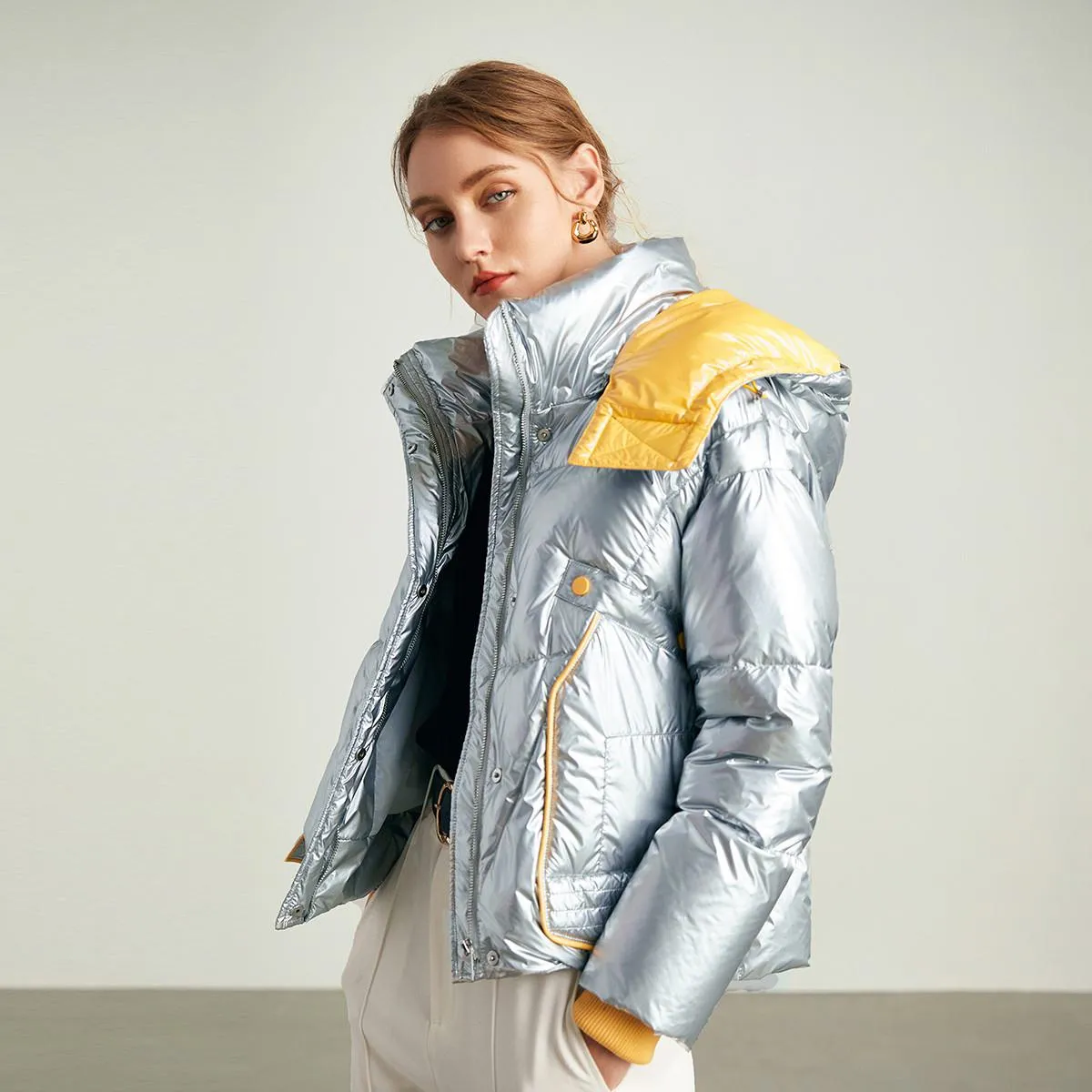 Zip-Up Cropped Waterproof Down Jacket
