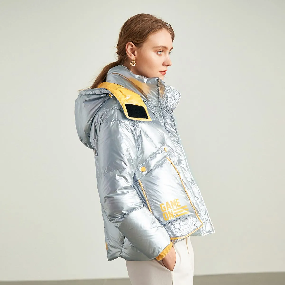 Zip-Up Cropped Waterproof Down Jacket