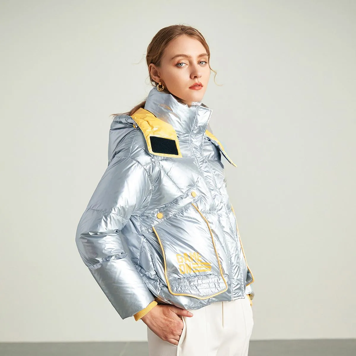 Zip-Up Cropped Waterproof Down Jacket