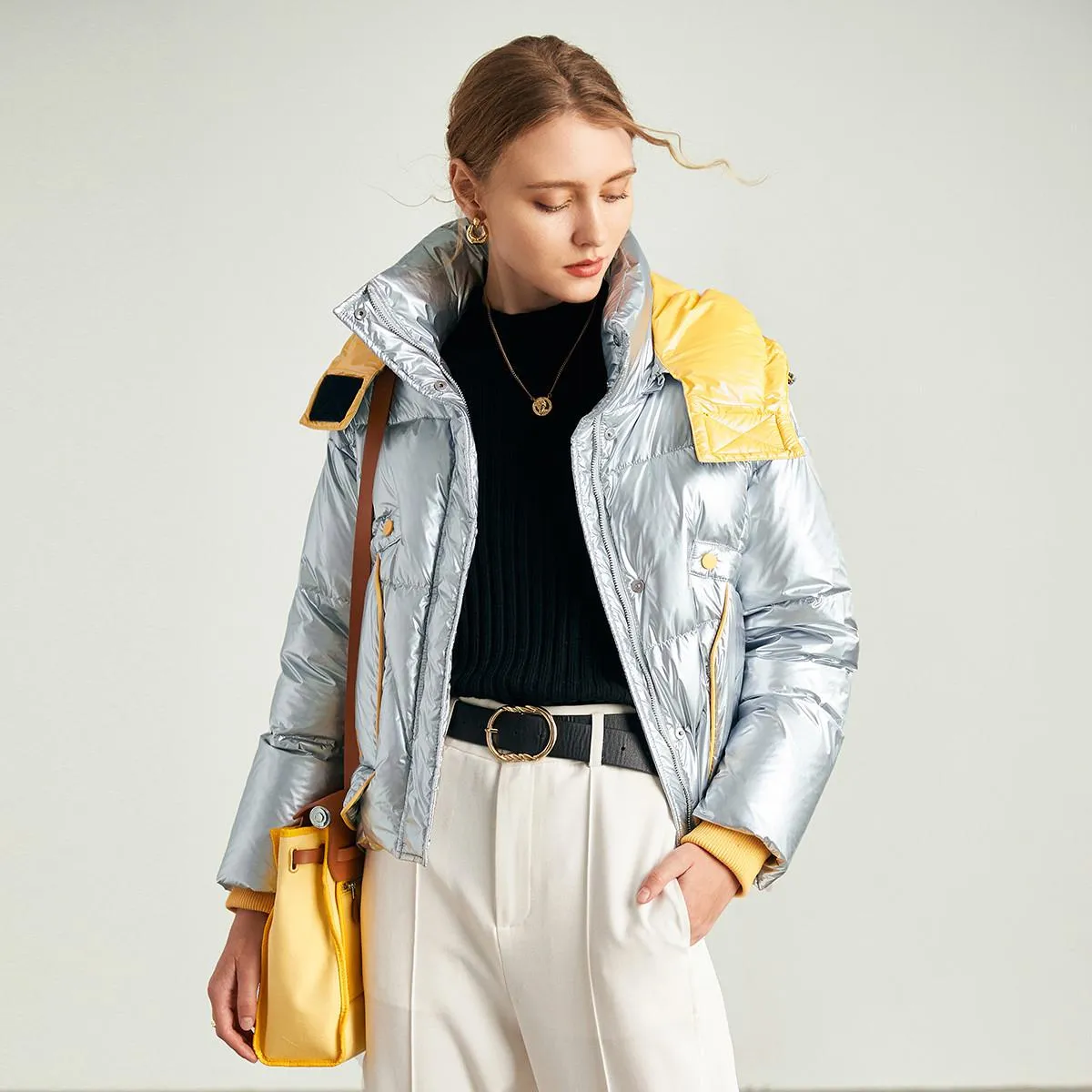Zip-Up Cropped Waterproof Down Jacket