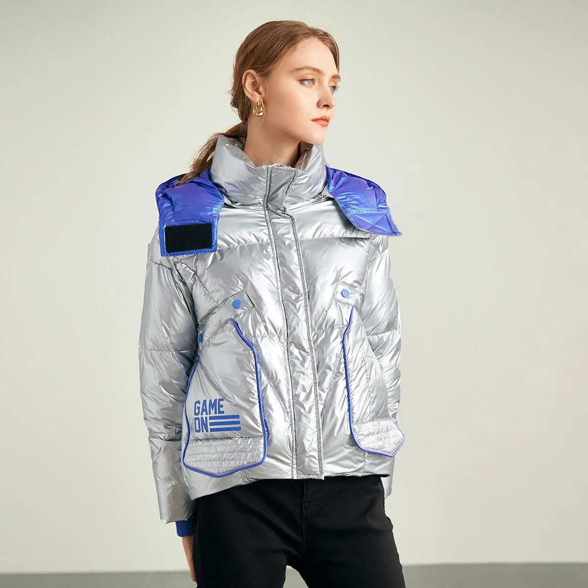 Zip-Up Cropped Waterproof Down Jacket